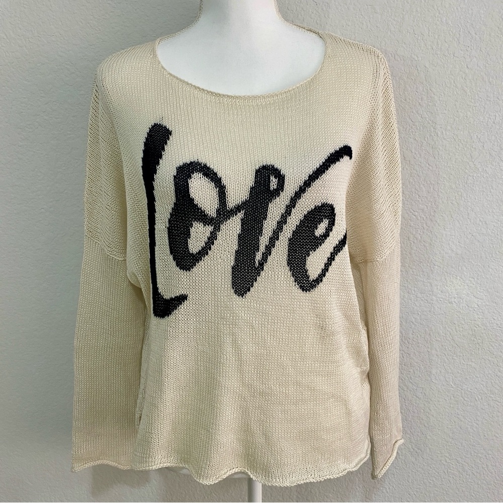 Wooden Ships LOVE Oversized Knit Sweater‎ Cream Black XS/S Boho Coastal